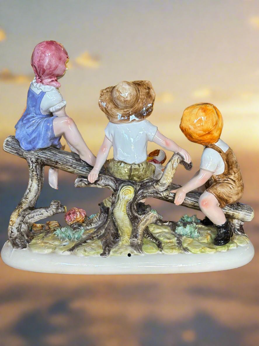 Large Capodimonte CHILDREN ON THE SEE-SAW Porcelain Figurine Hand Made in Italy