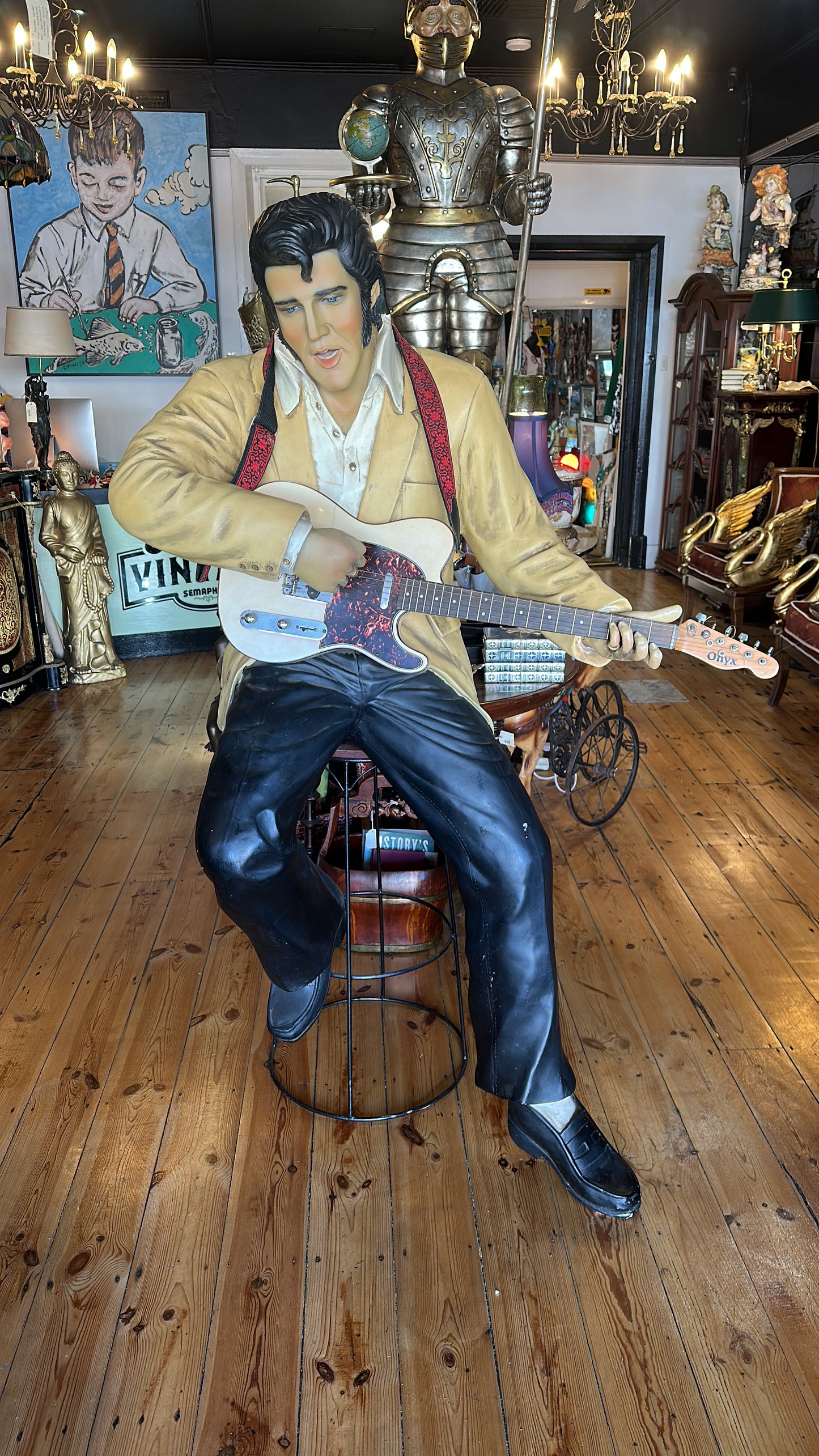 Life-Size Elvis Presley Fibreglass Statue – Seated with Guitar