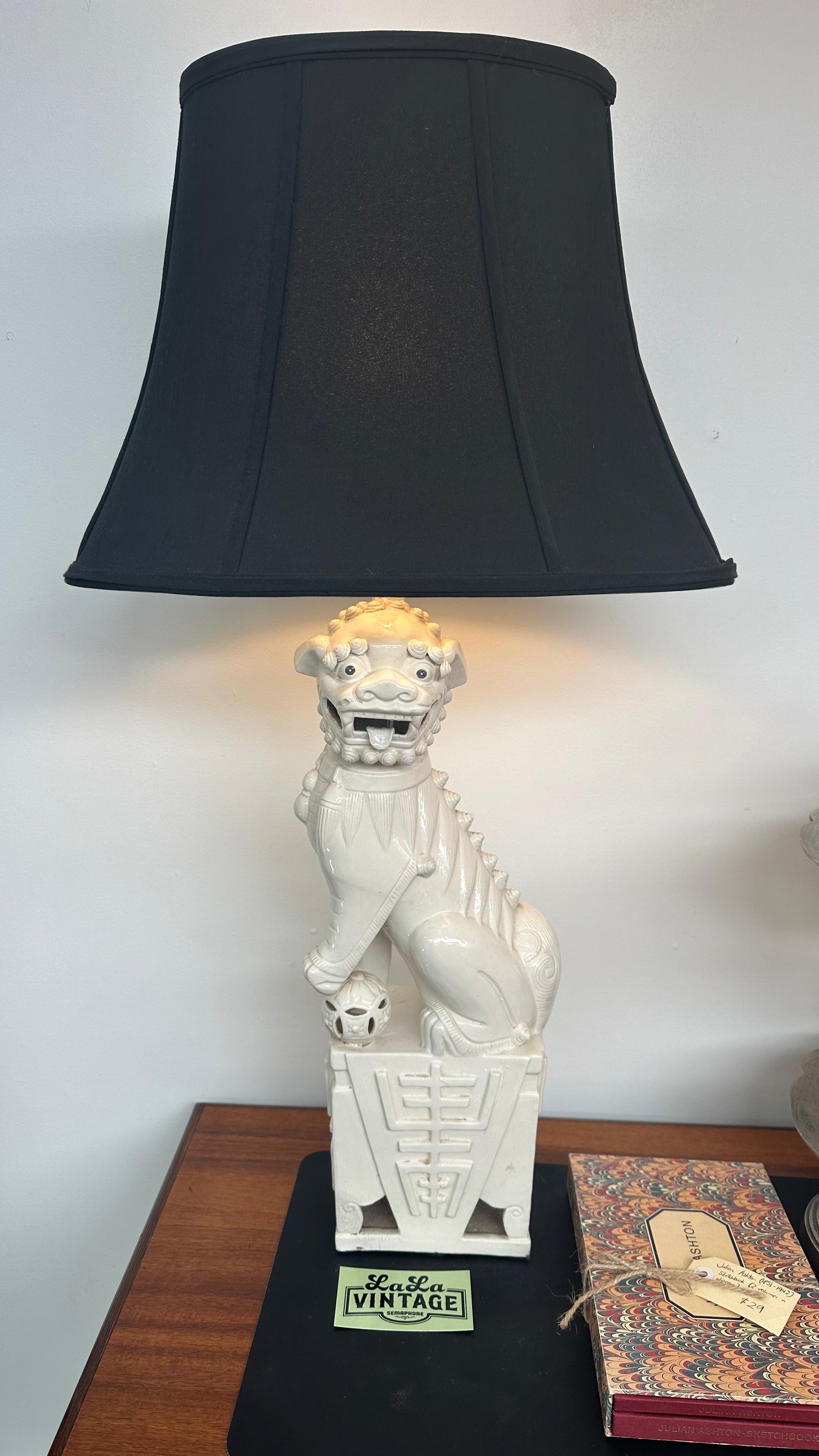White Glazed Ceramic Foo Dog Lamp