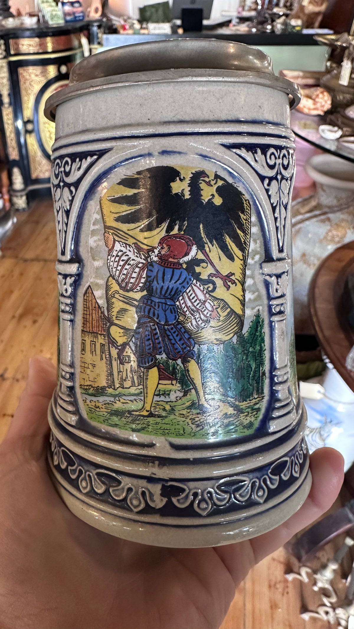 Vintage Gerz West Germany 0.5L Ceramic Beer Stein with Pewter Lid