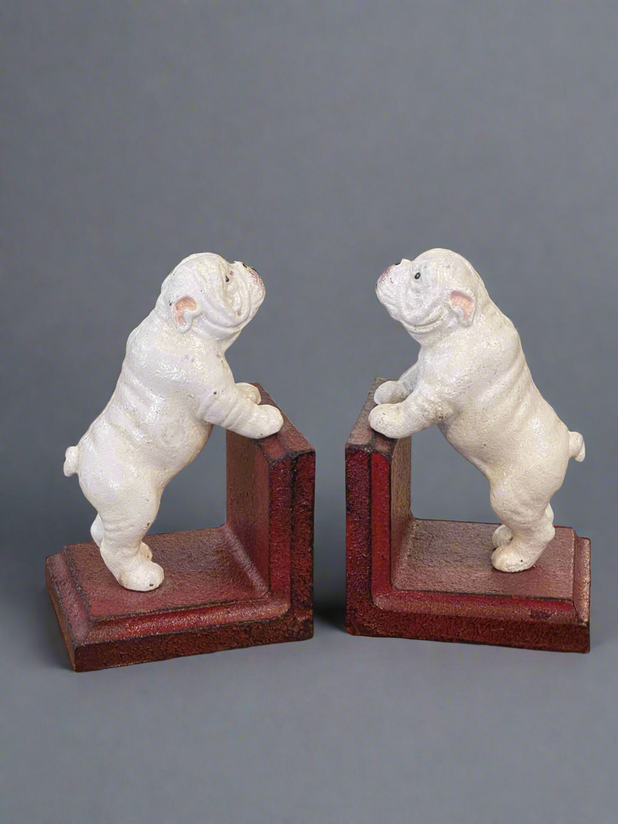 White Bulldog Cast Iron Bookends