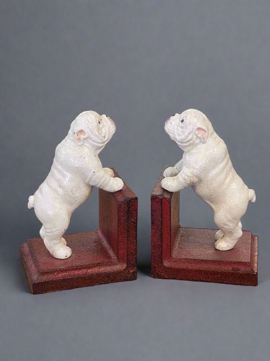 White Bulldog Cast Iron Bookends