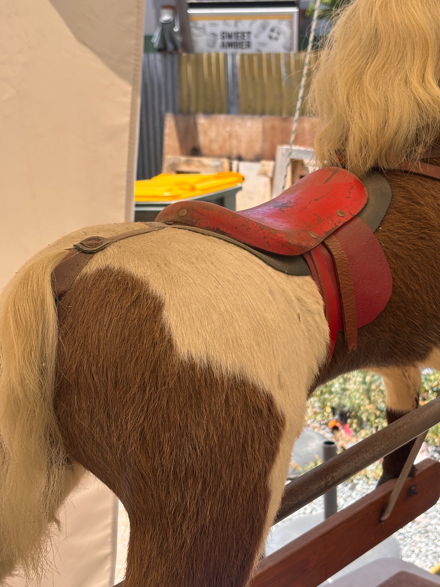 Vintage Rocking Horse with Real Horsehair Hide & Leather Saddle | c.1940s–1960s
