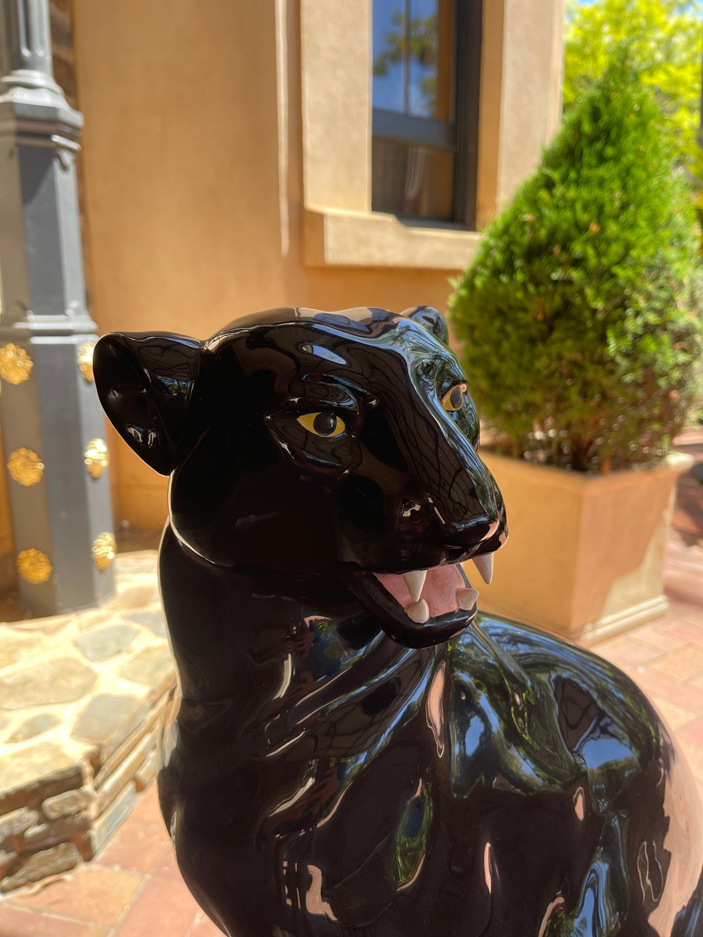 Rare Significant Mid Century Ceramic Black Panther Statue