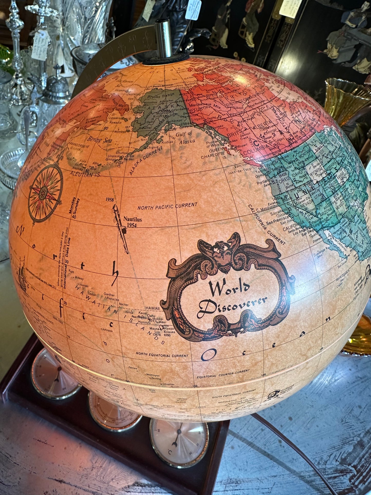 World Globe Lamp with 3 Gauge Weather Station – World Discoverer