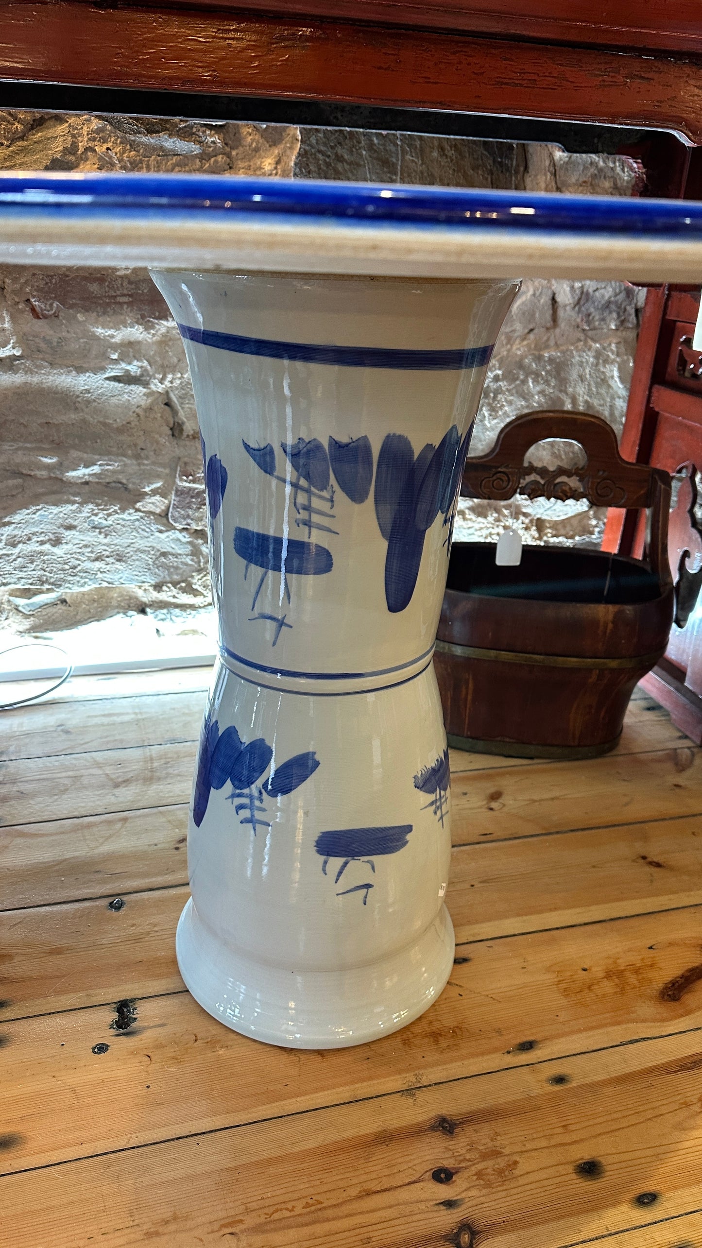 Chinese blue and white porcelain garden table with beautiful landscaped scene