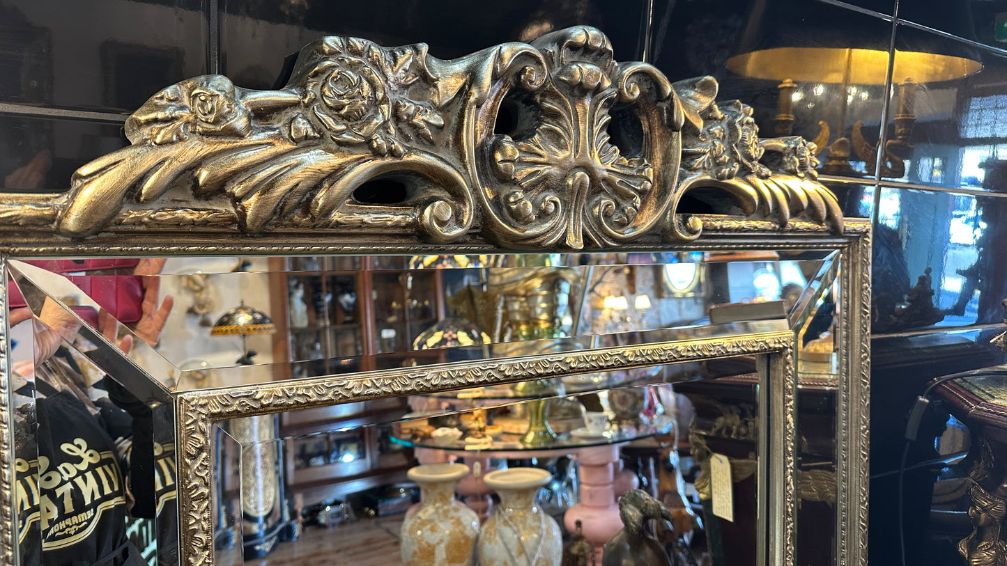 Ornate champagne gilt framed floor mirror