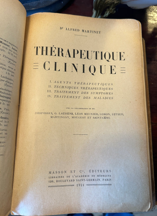 Antique 1920s French Medical Books - Thérapeutique Clinique by Dr. A. Martinet (Vols 1 & 2 Complete Set)