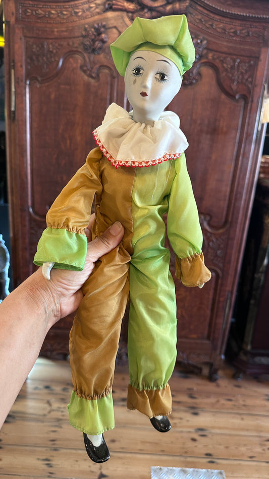 Vintage Porcelain Pierrot Harlequin Doll