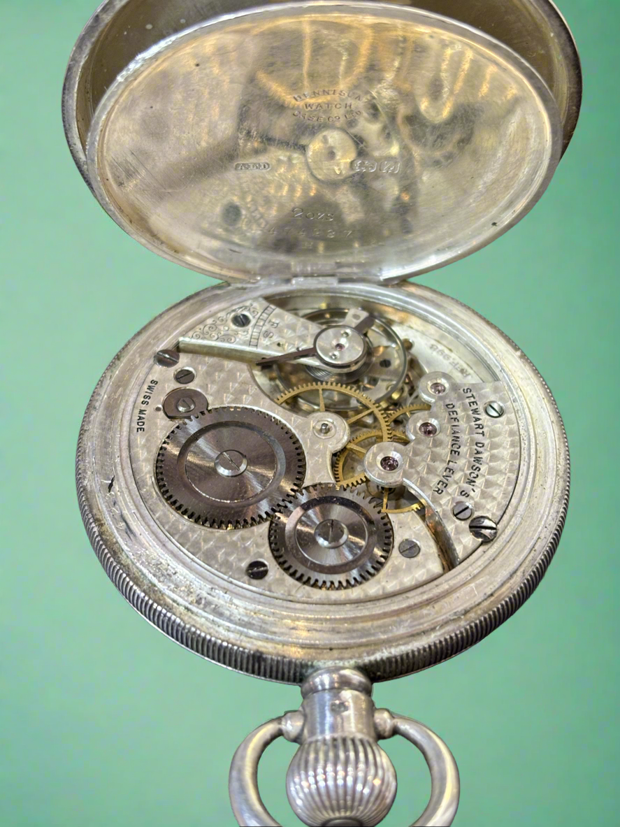 Silver Stewart Dawson Working Pocket Watch Swiss Defiance Lever Movement