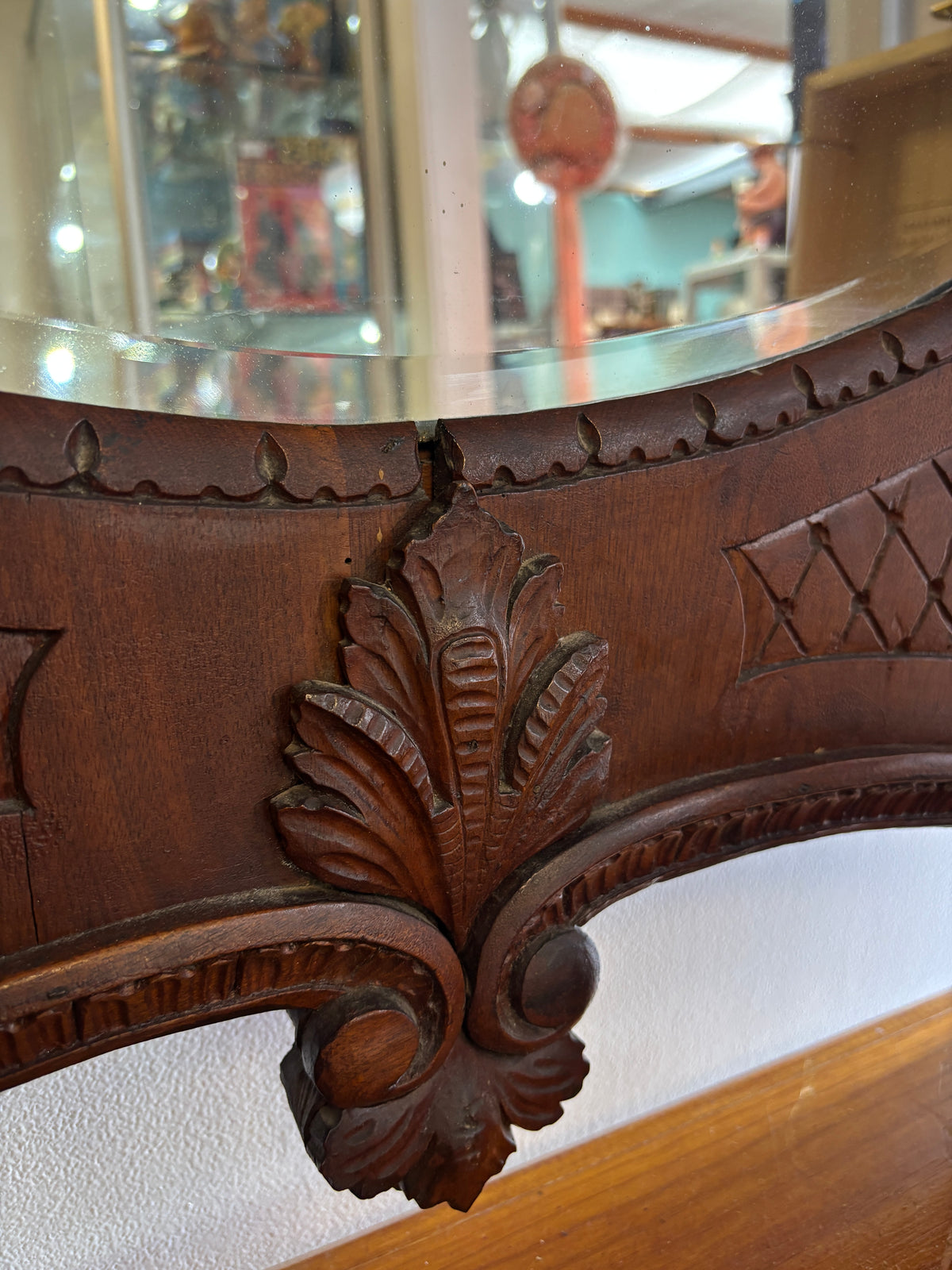 Antique Hand Carved Bird Mirror with Fish | Continental Baroque Revival c.1900 | 124cm