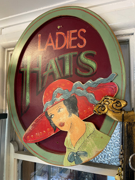 ‘Ladies Hats’ Painted Wooden Sign by Graham Shaw