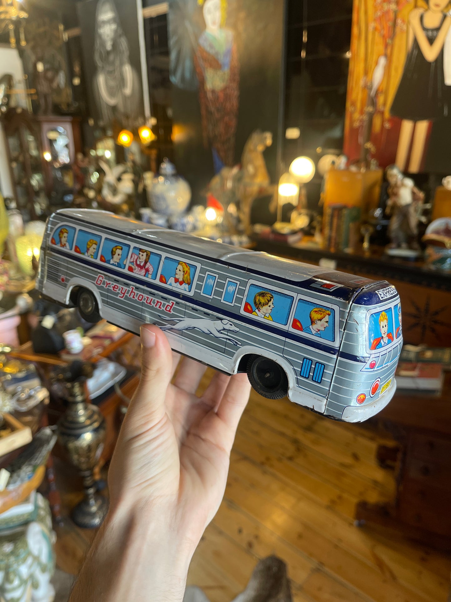 Vintage 1960s Tin Toy Litho Greyhound Friction Bus – Made in Japan