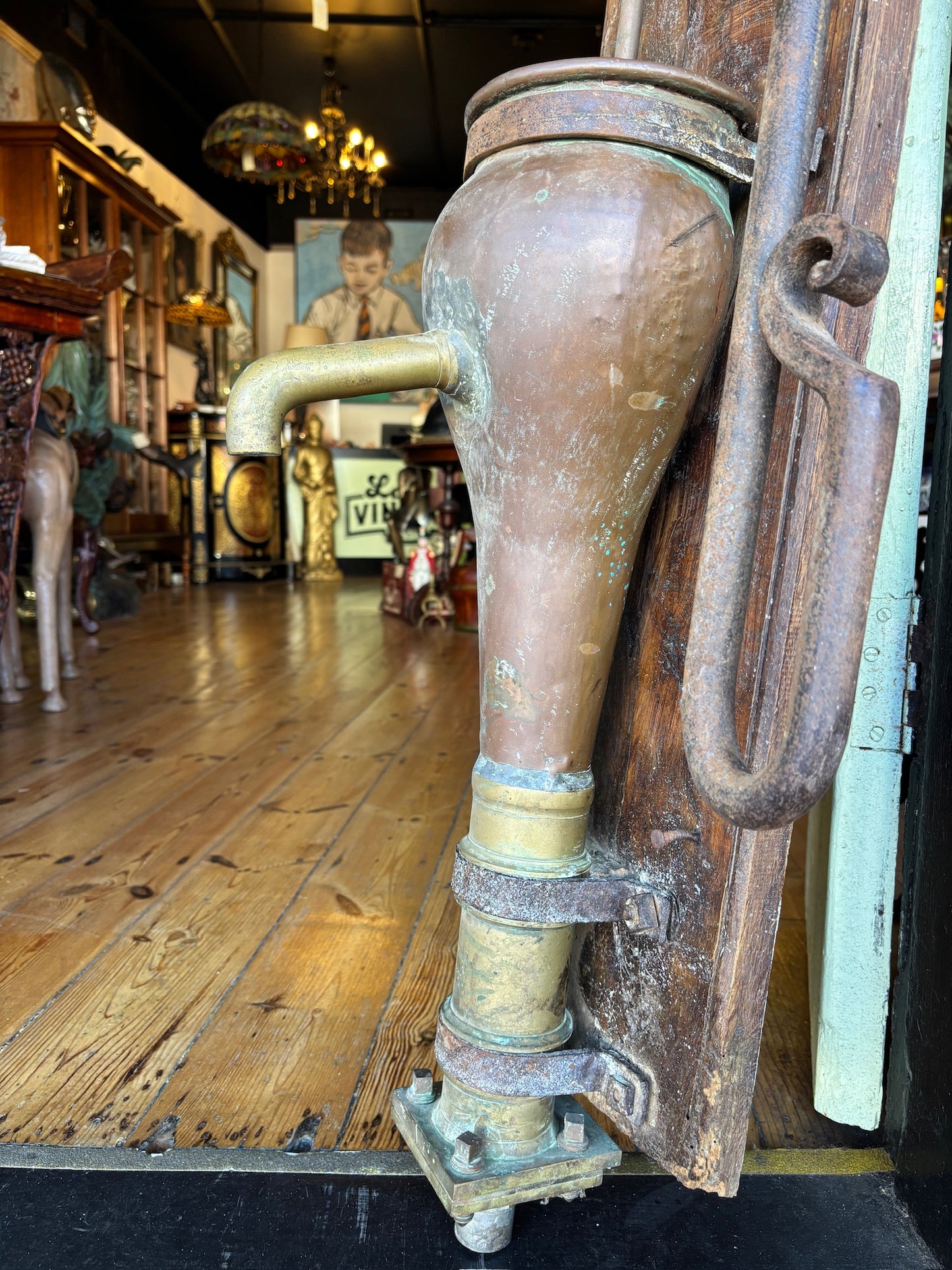Antique Wall-Mounted Copper & Brass Water Pump (Circa 1900)