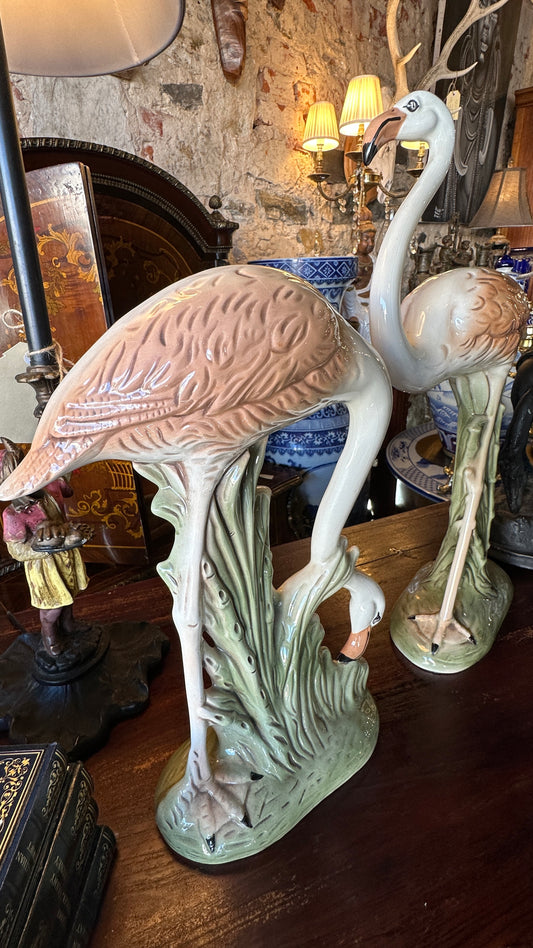 Vintage Australian Flamingo Pair – Handcrafted Ceramic Sculptures (Magill Ceramics SA) $329 PAIR