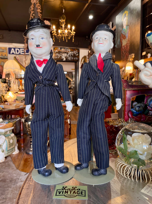 Vintage Laurel and Hardy Porcelain Dolls on Stands – Set of Two