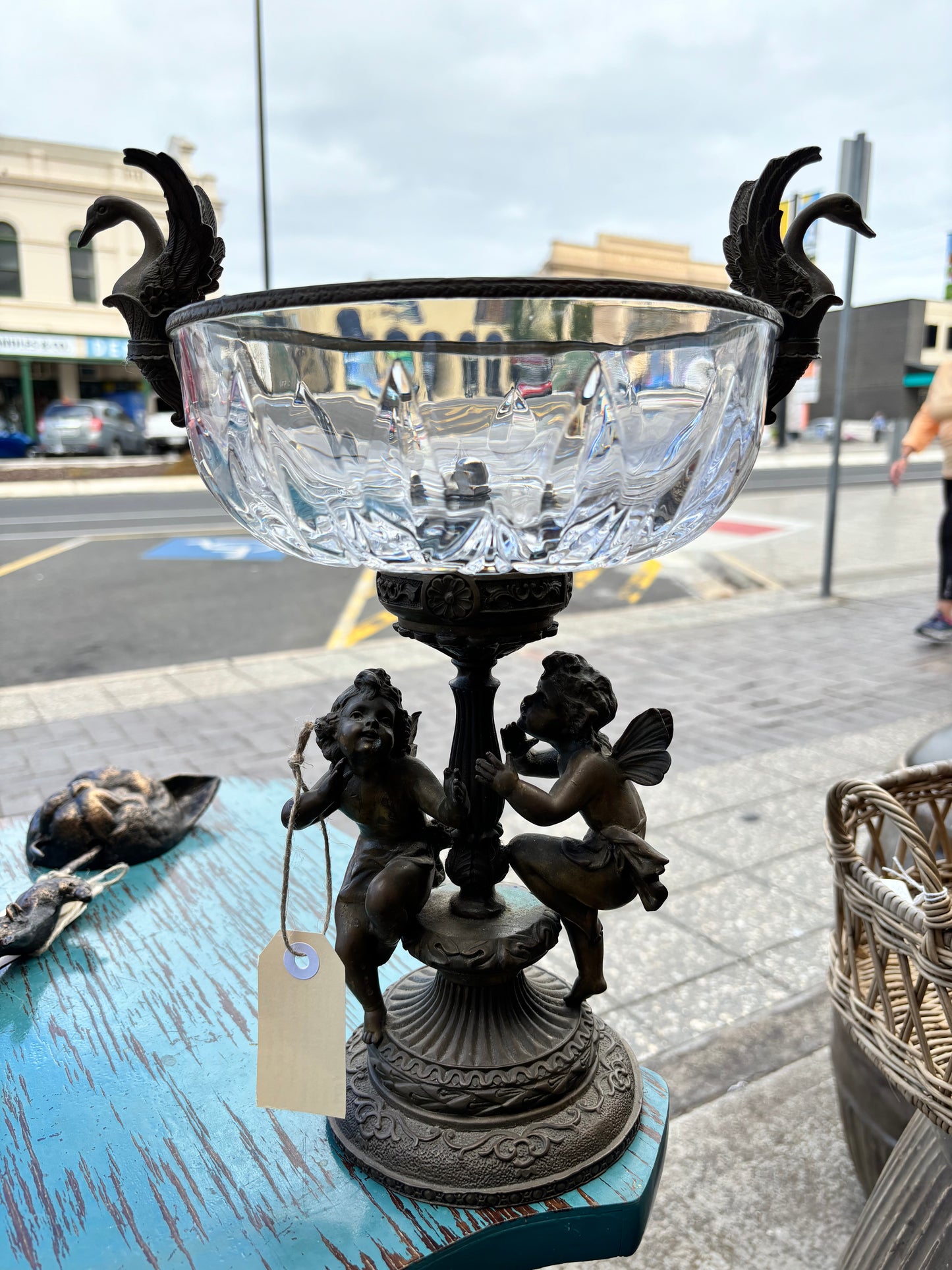 1920s French Bronze And Cut Crystal Compote