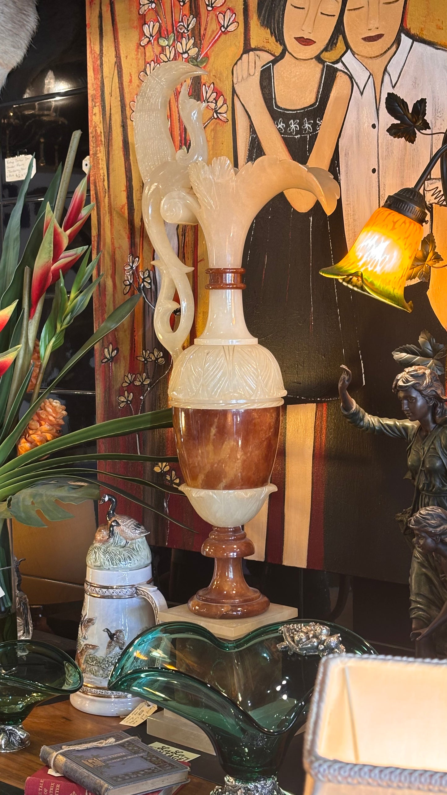 Monumental Italian Alabaster & Onyx Ewer Vase – c.1950s–1970s – 105cm