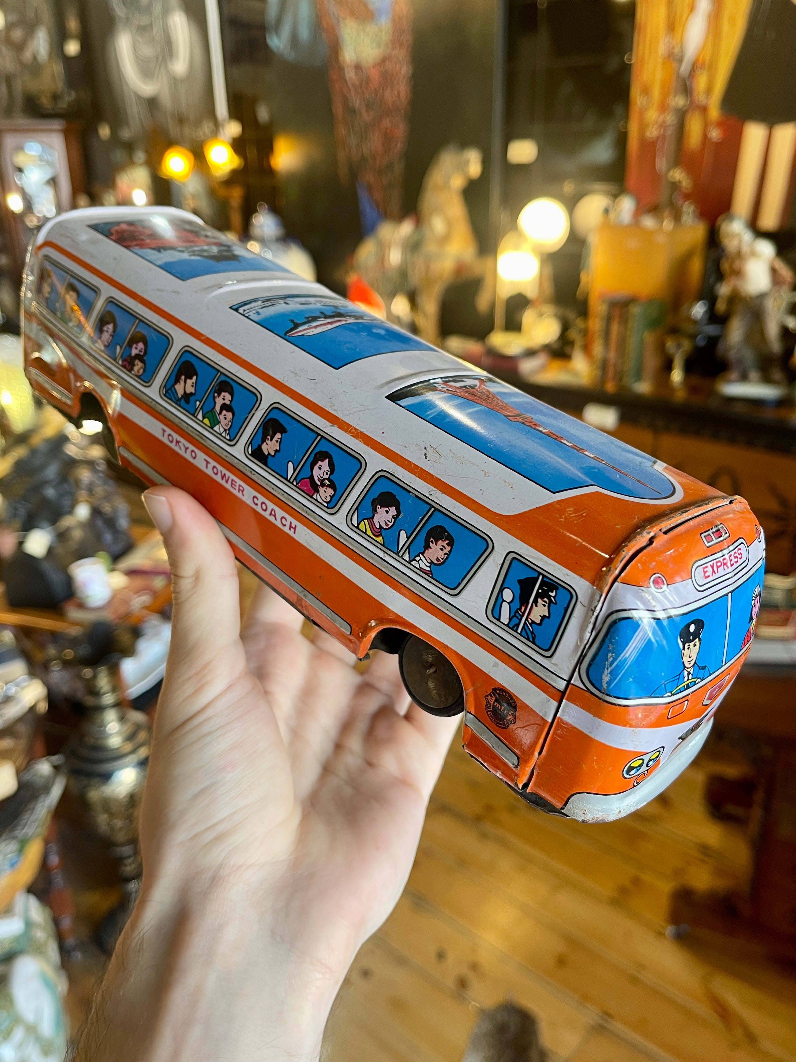 Vintage 1950s Tin Toy Litho Tokyo Tower Coach Friction Bus – Made