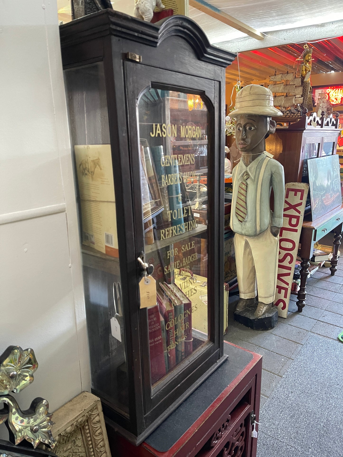 Tall Antique Barber Salon Display Cabinet