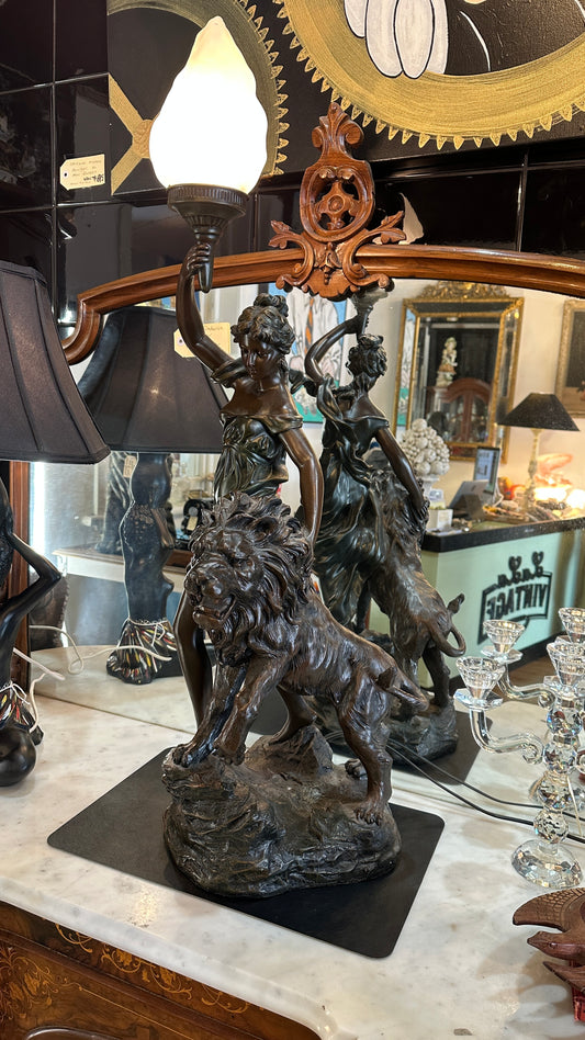 Substantial Art Nouveau Figural Torchiere Lamp, Classic French Design