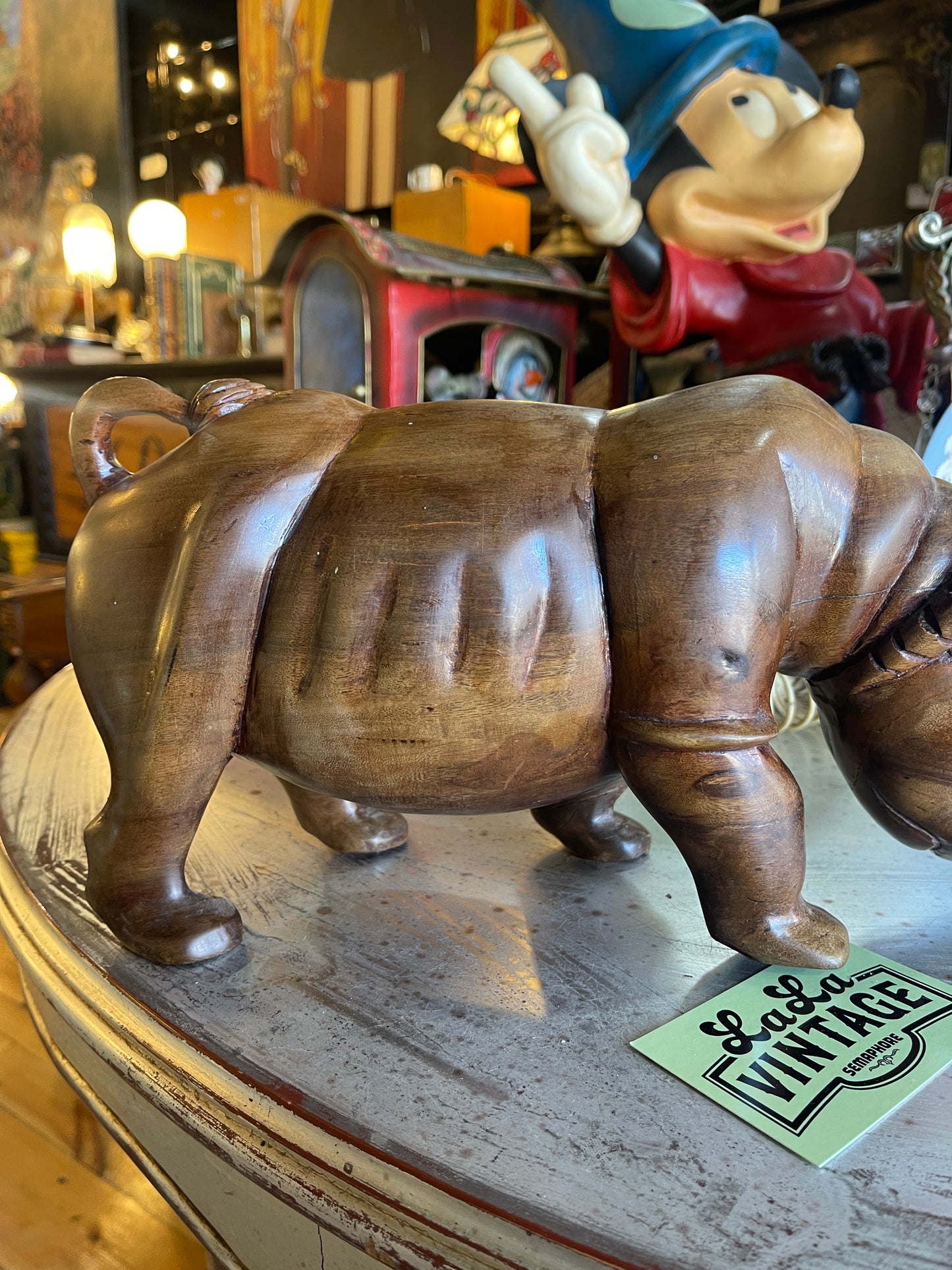 Hand-Carved Solid Wood Rhino Sculpture – Large, Heavy, Unique