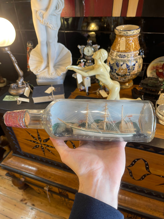 Handcrafted Vintage Ship in Bottle with Nautical Scene