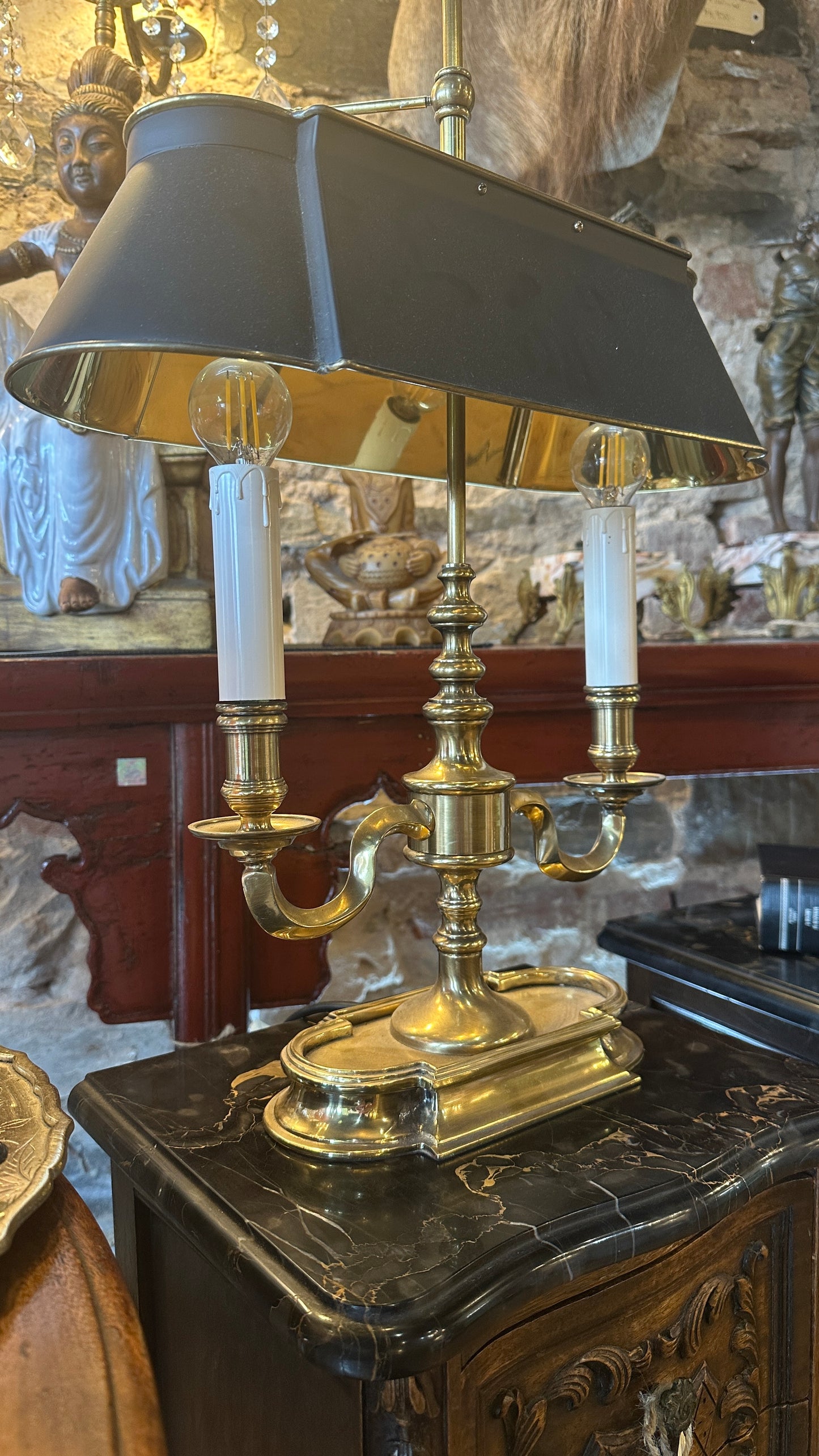 Elegant Brass Bouillotte Lamp with Black Shade