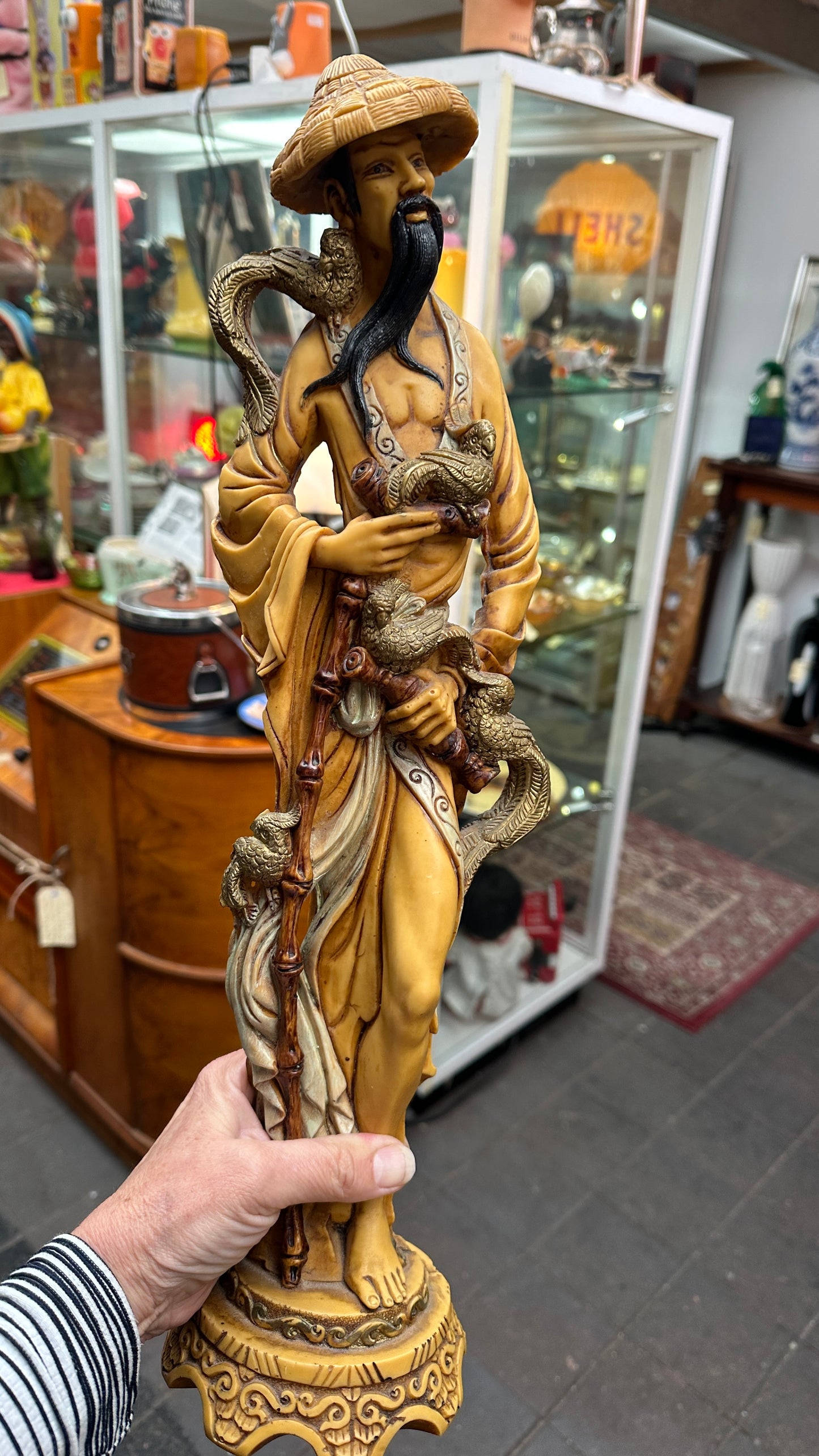 Vintage Chinese Male and Female Statues of Good Luck