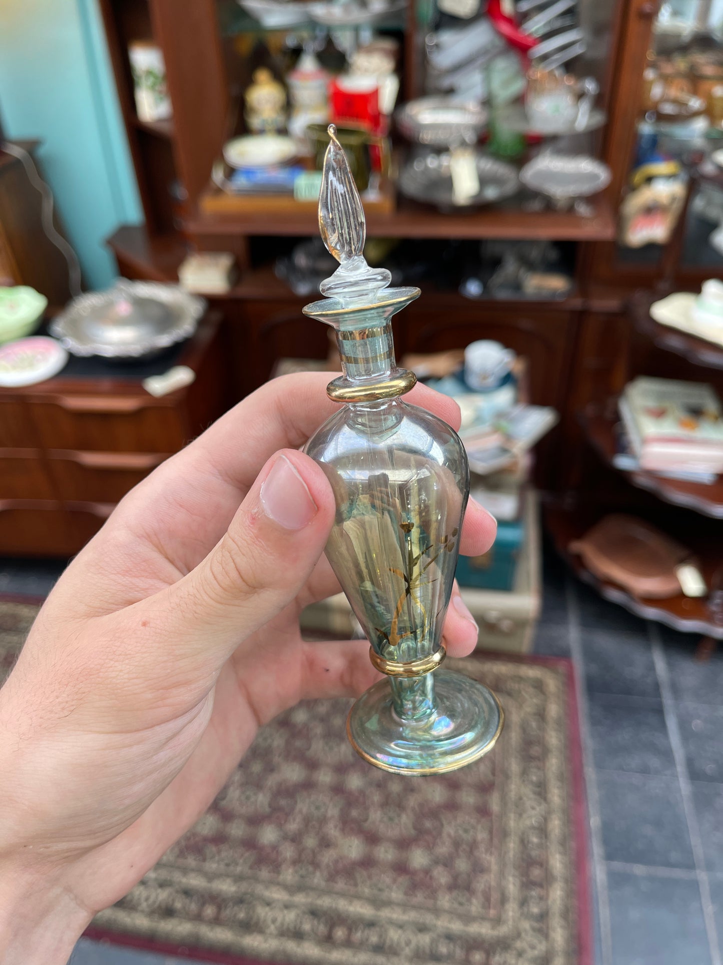 Vintage Hand-Blown Egyptian Perfume Bottle with Dropper