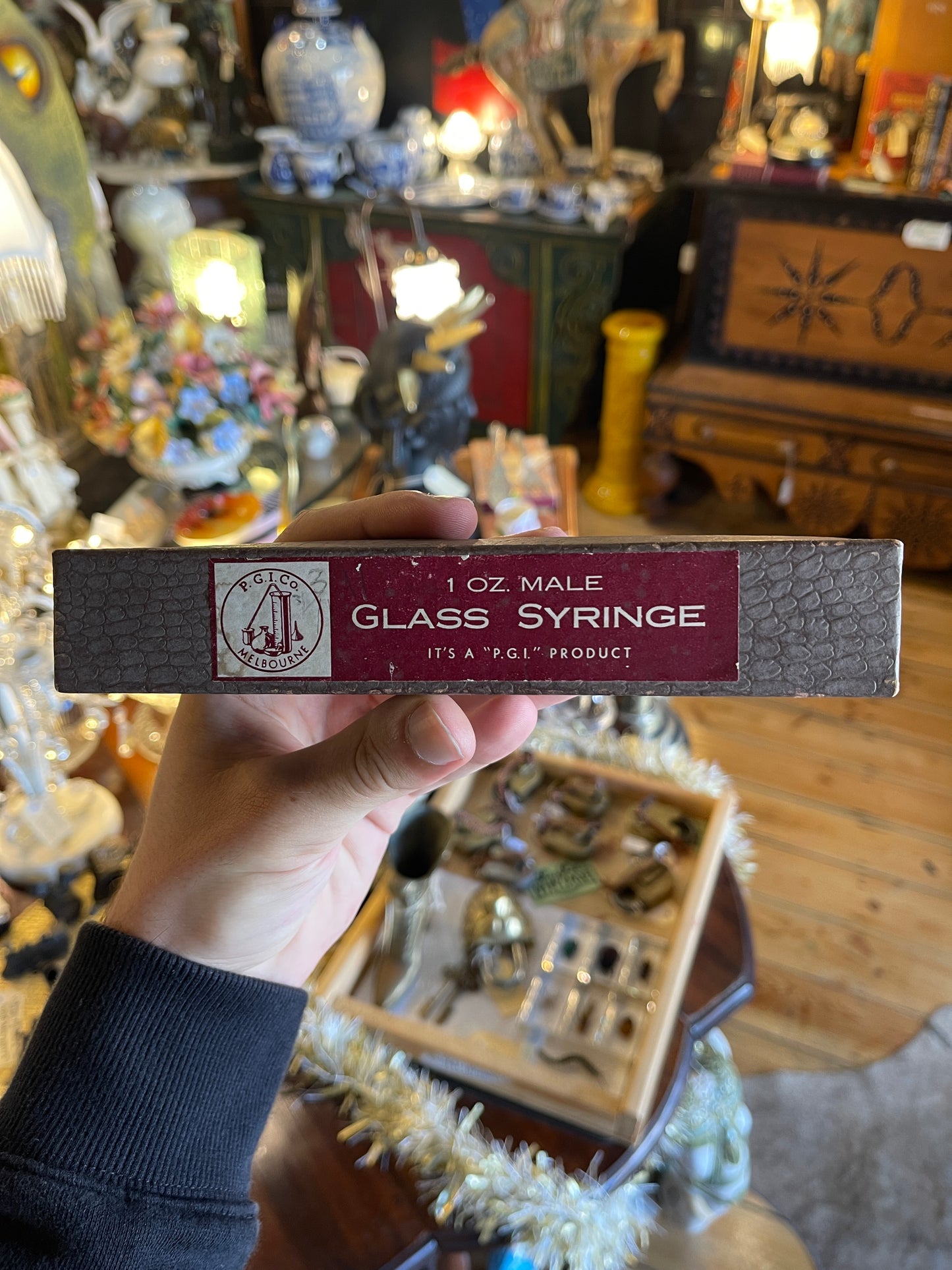 Vintage Glass Syringe in Original Box - 1 oz Male - Circa 1930s-1950s