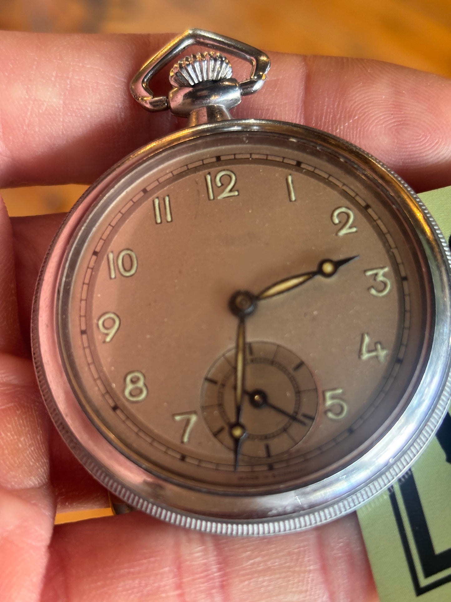 Vintage German Pocket Watch – Luminous Arabic Dial – Sub Seconds – c.1940s–1950s – Made in Germany