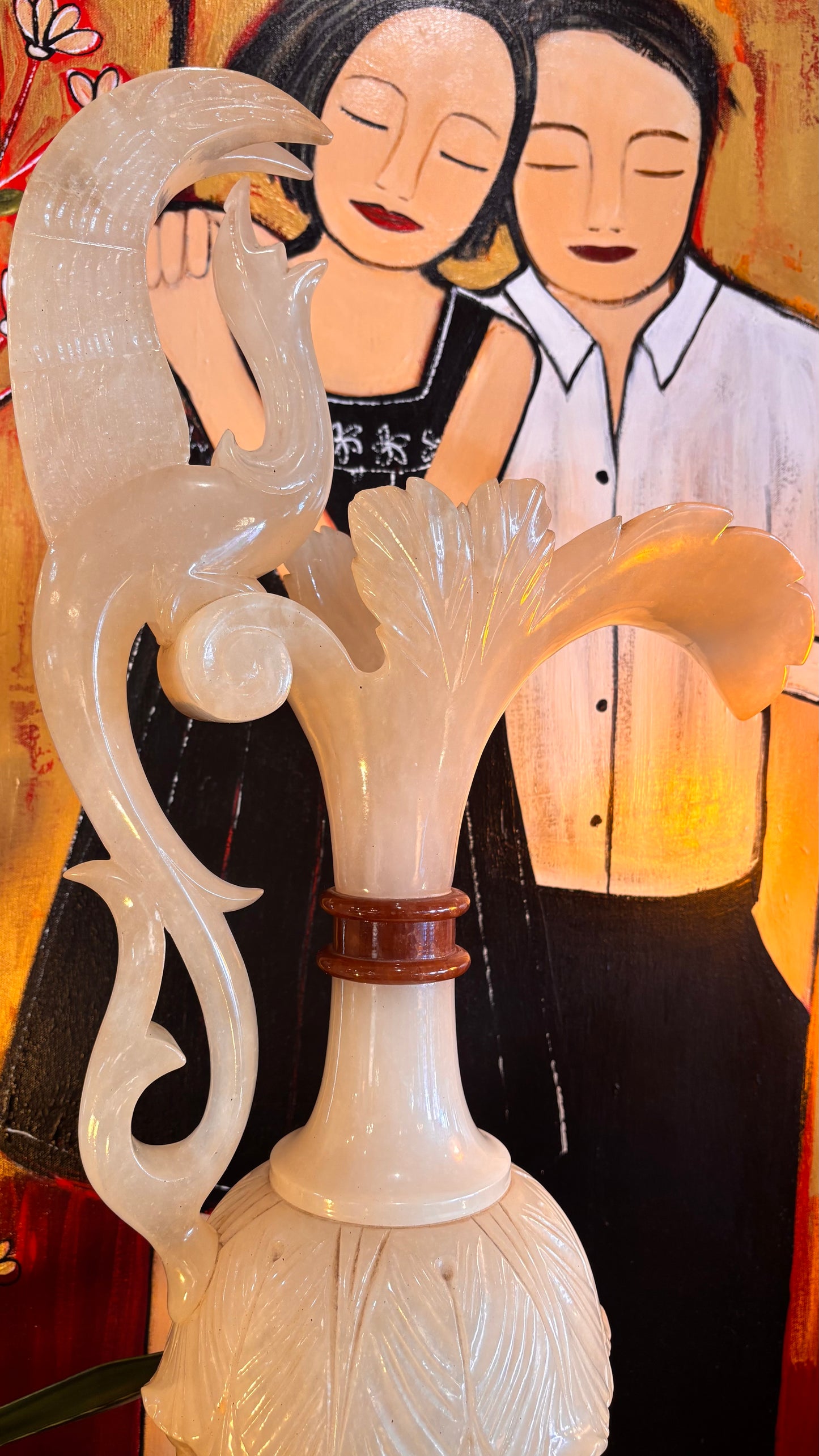 Monumental Italian Alabaster & Onyx Ewer Vase – c.1950s–1970s – 105cm