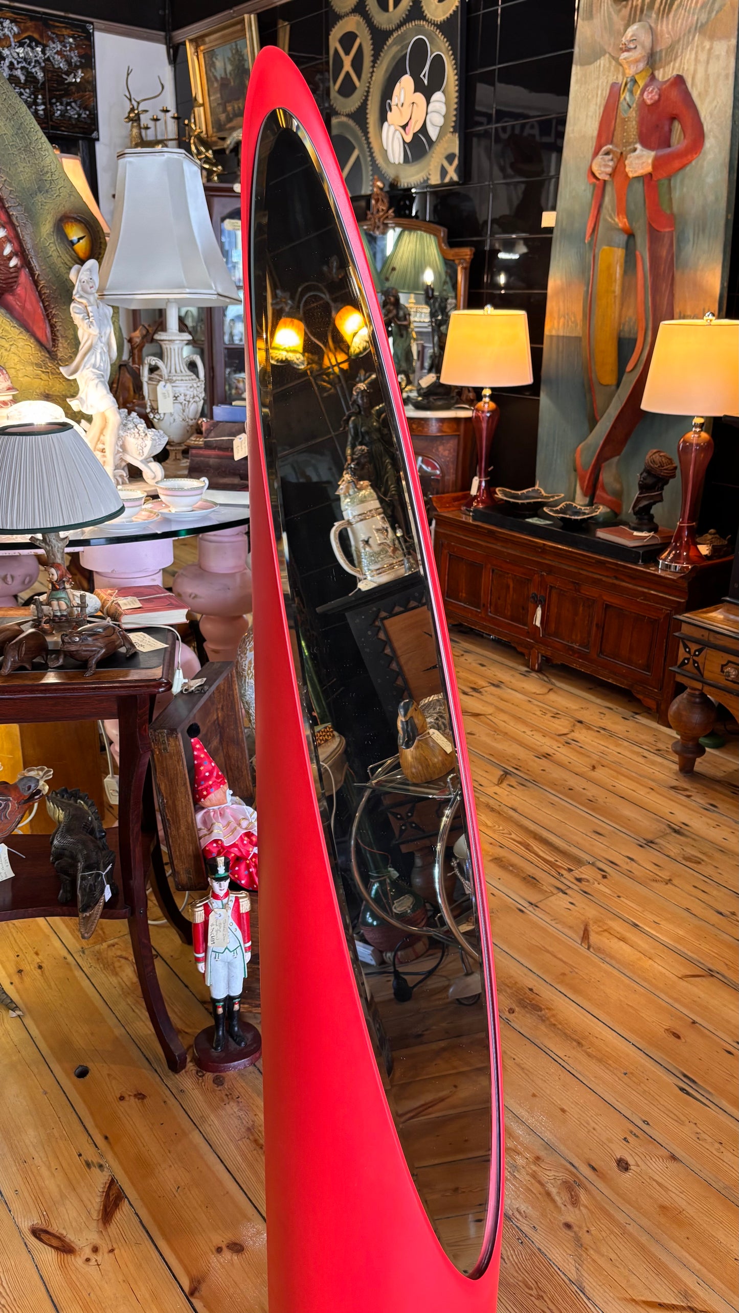 Vintage Postmodern Red Cylinder Mirror – Sculptural 1980s Design