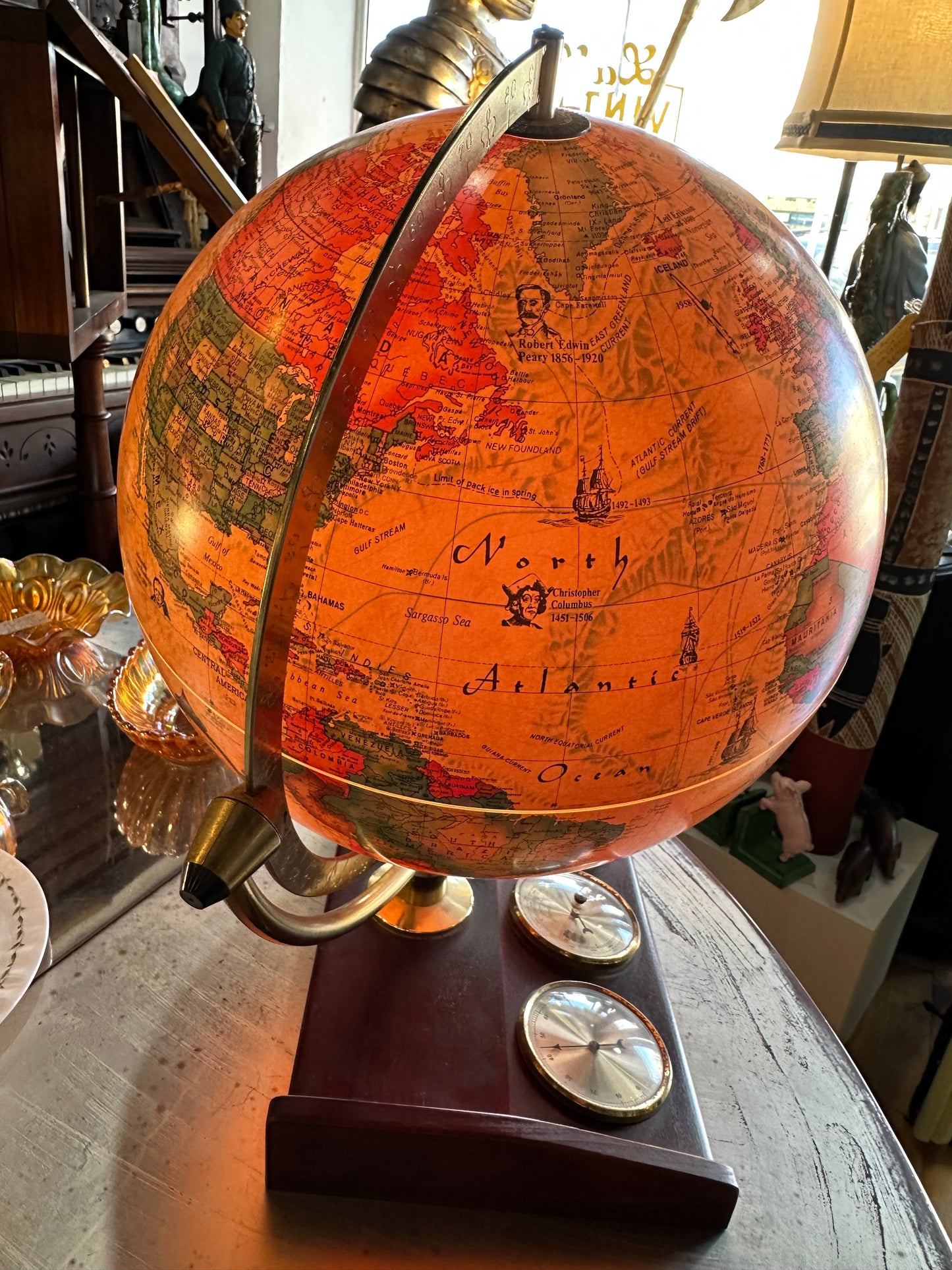 World Globe Lamp with 3 Gauge Weather Station – World Discoverer