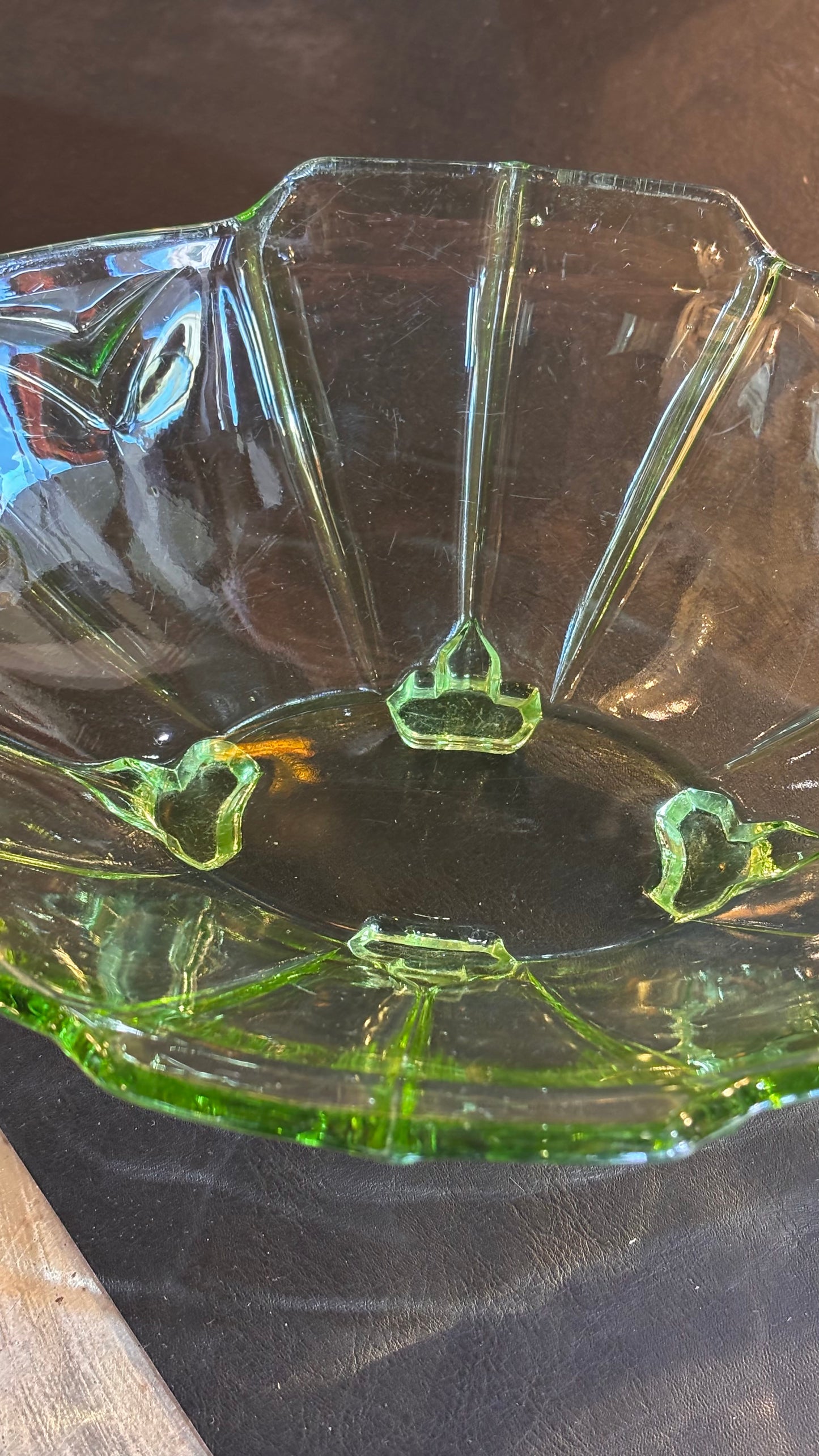 Vintage Uranium Glass Bowl – Art Deco Style, 30cm