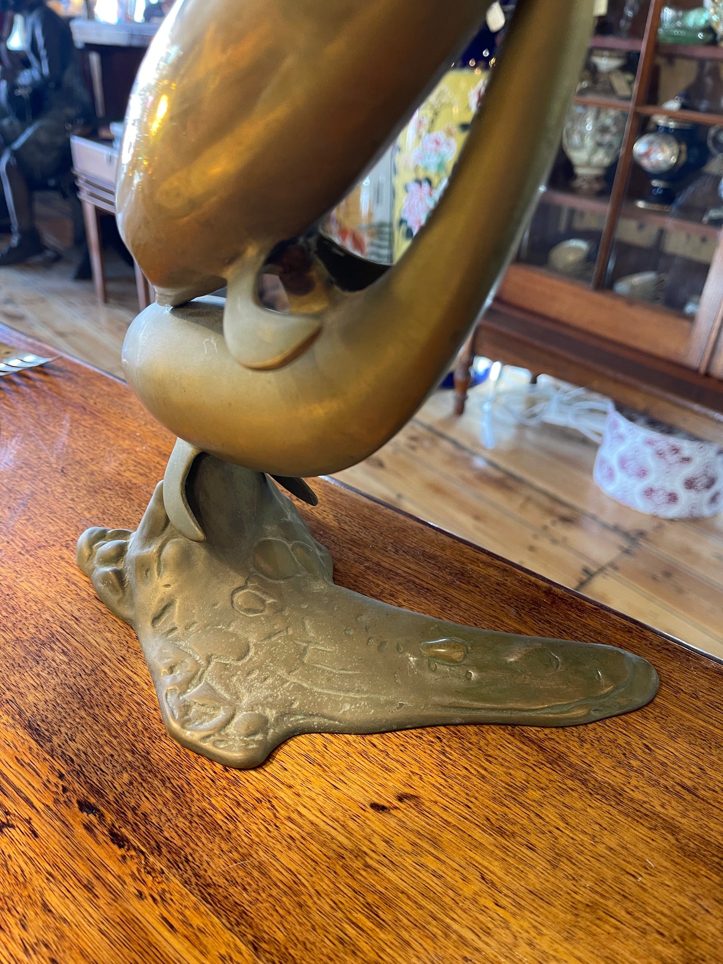 Aged Brass Dolphin Sculpture – 44cm High