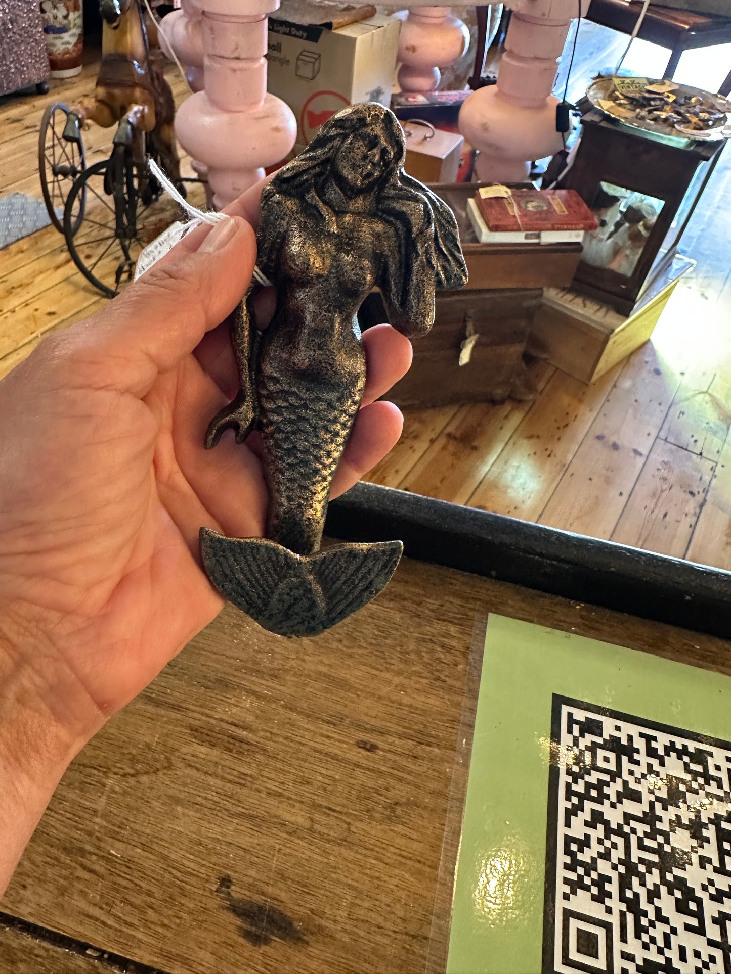 Mermaid Hook, cast iron with aged finish
