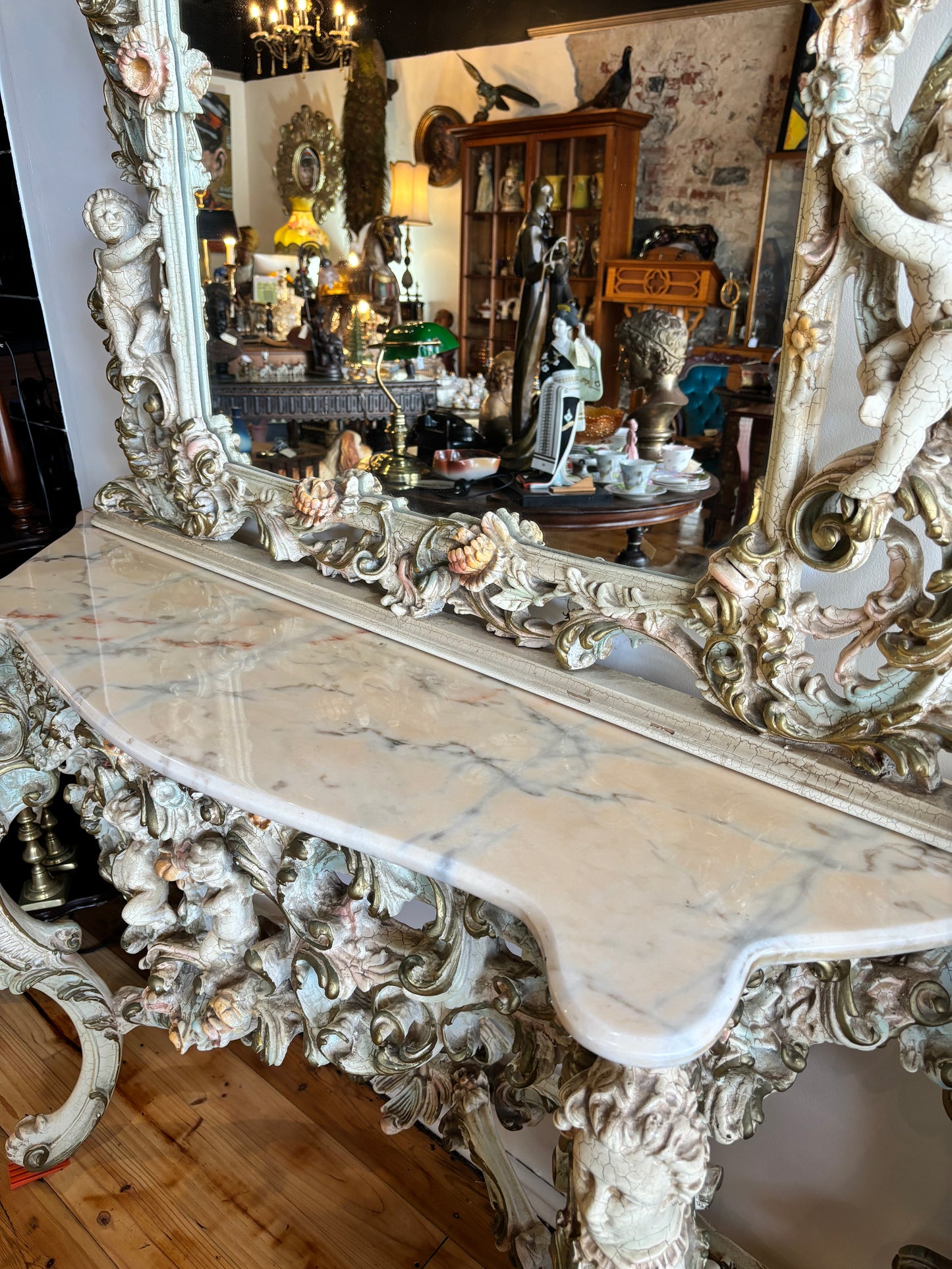 Substantial Italian Florentine Console with Mirror