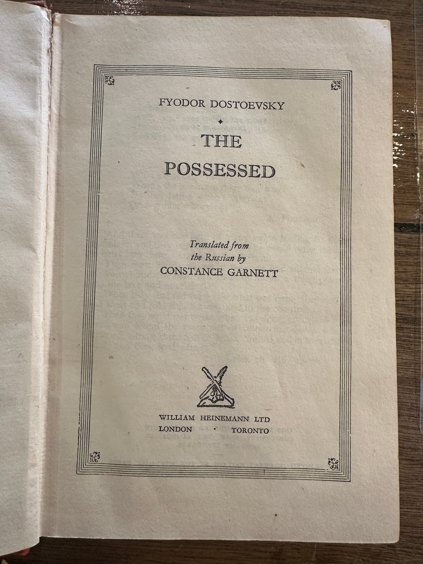 Hardcover edition “The Possessed” by Russian author Dostoevsky, and translated by Constance Garnet, 1946