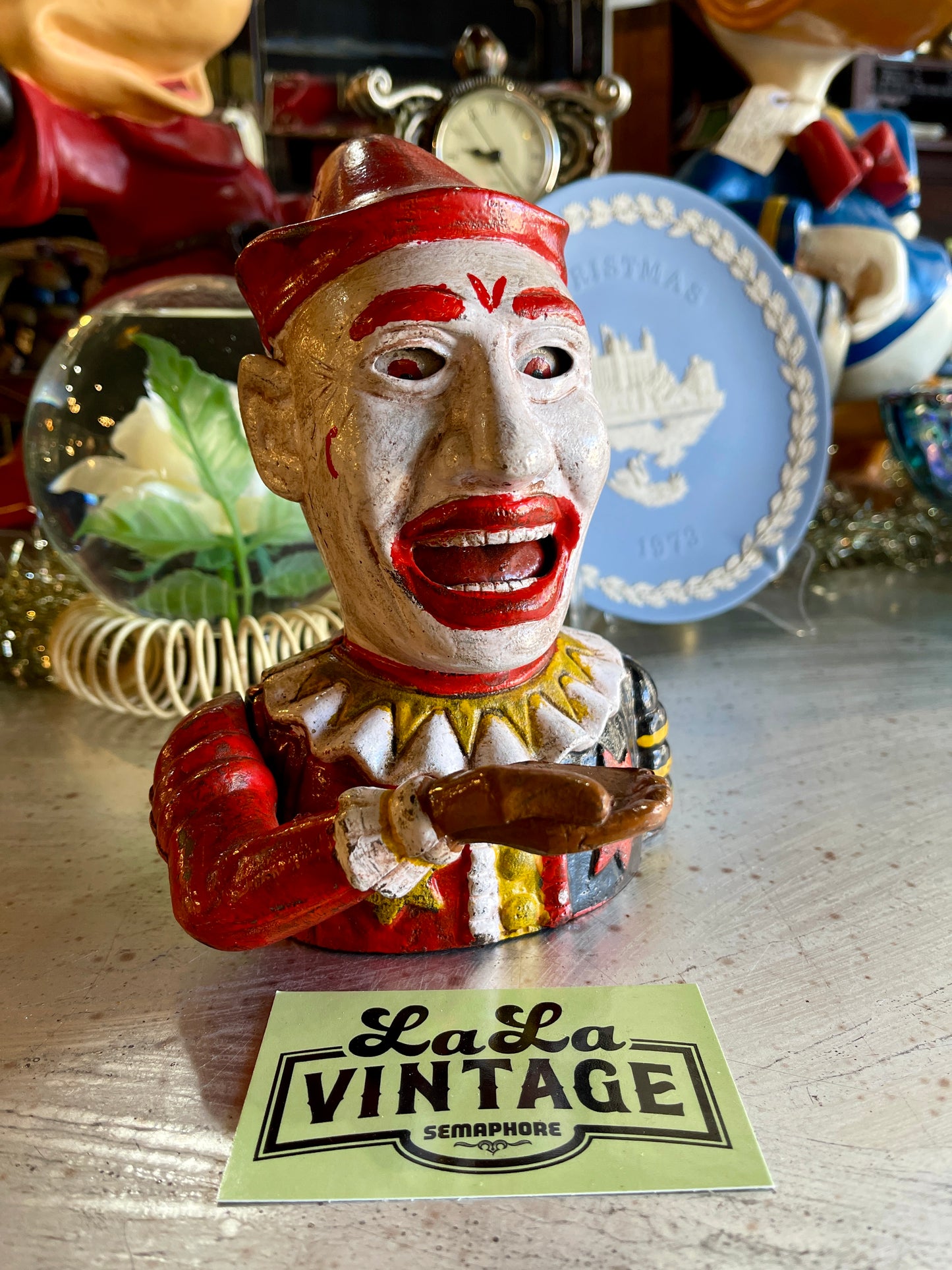 Hand-Painted Cast Iron Clown Moneybox – Vintage Coin Bank