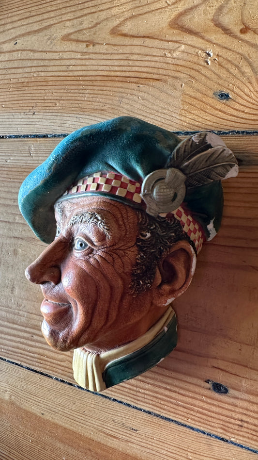 Vintage 1961 Bossons "Jock" Chalk ware Head, ceramic wall-mounted decorative plaque