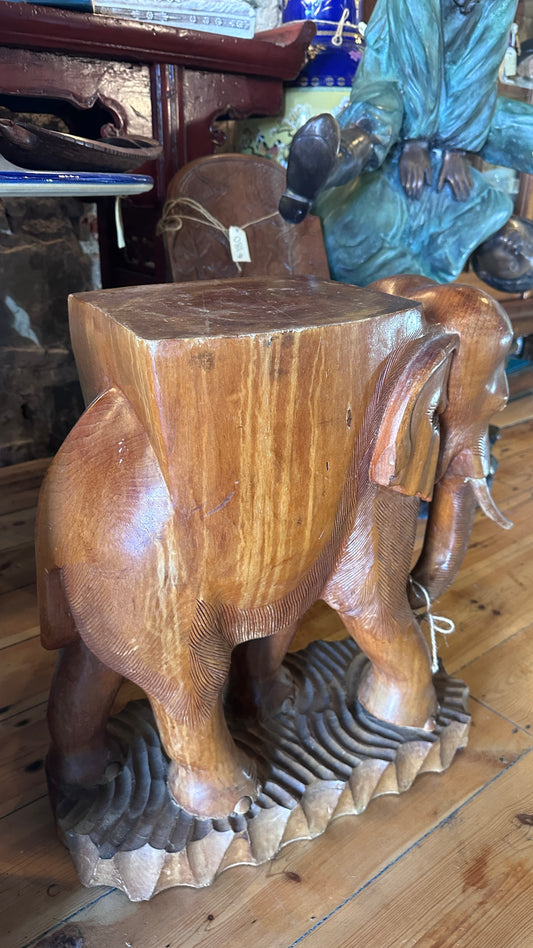 Carved Elephant Plant/Table Stand, Solid Wood