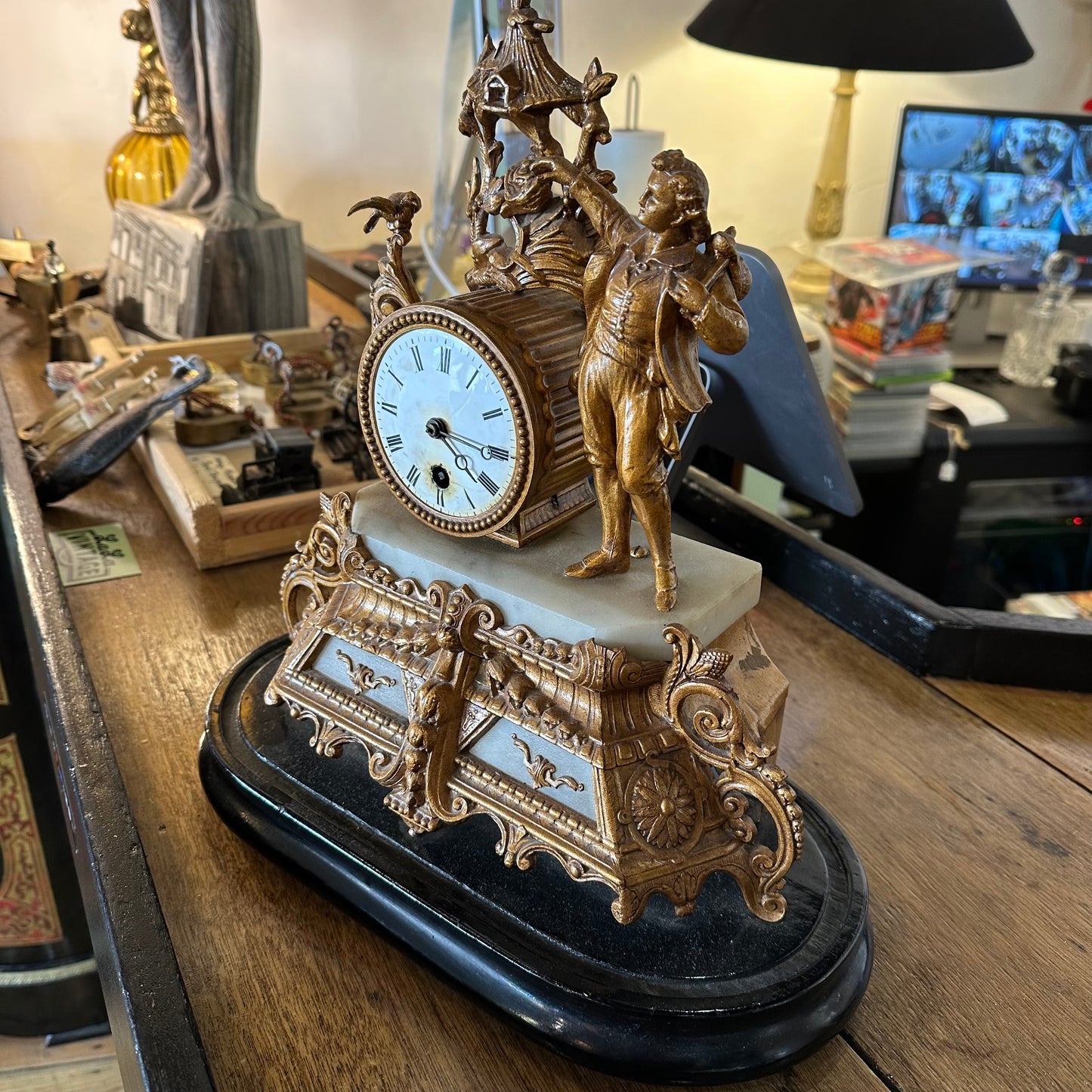 Antique 19th Century French-Style Gilt Spelter & Marble Mantel Clock Case – Rococo Revival