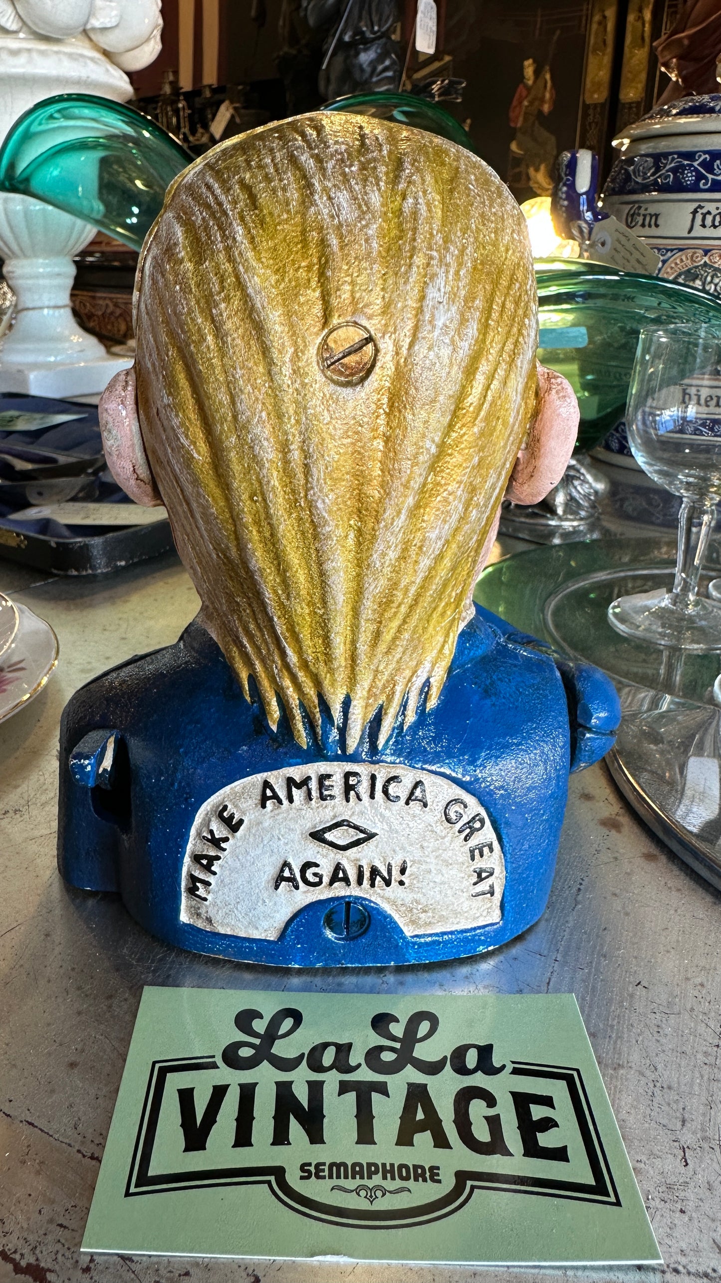 Donald Trump Cast Iron Mechanical Coin Bank, Hand Painted