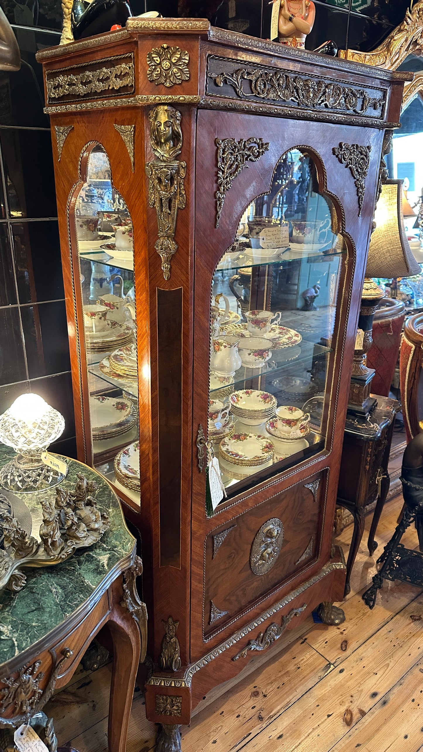 Vintage French Louis XVI Style Walnut Vitrine /Display Cabinet with Quality Ormolu Mounted Details