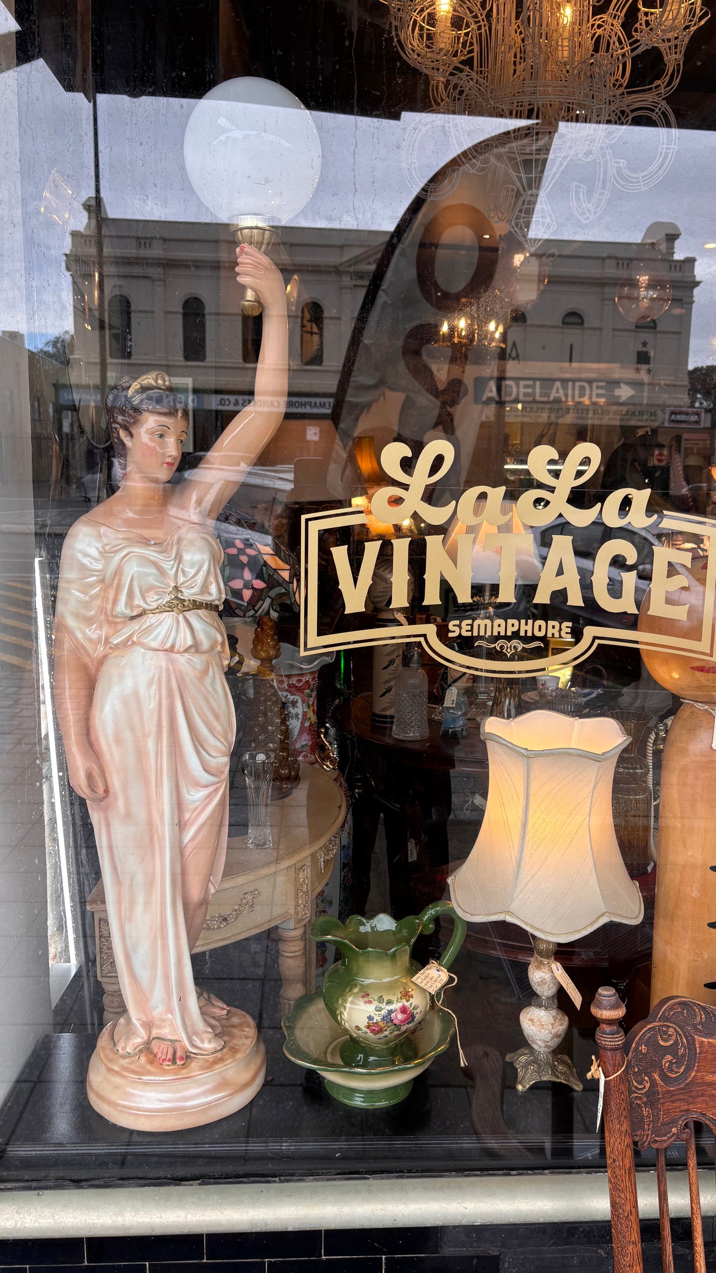 Elegant Classical Lady Lamp – 130cm (1930s–50s, Chalkware or Plaster)