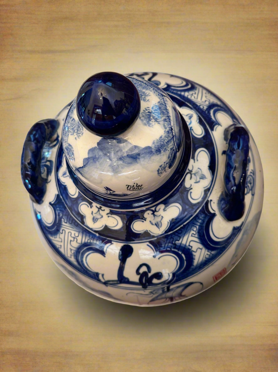 Large Oriental Blue and White Porcelain Jar