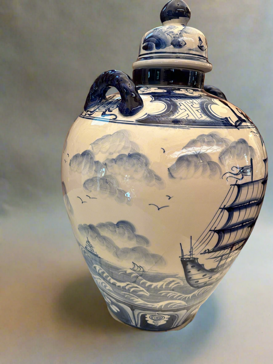 Large Oriental Blue and White Porcelain Jar