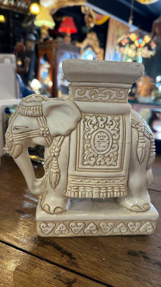 Glazed Ceramic Elephant Pedestal, Off-White (Small)